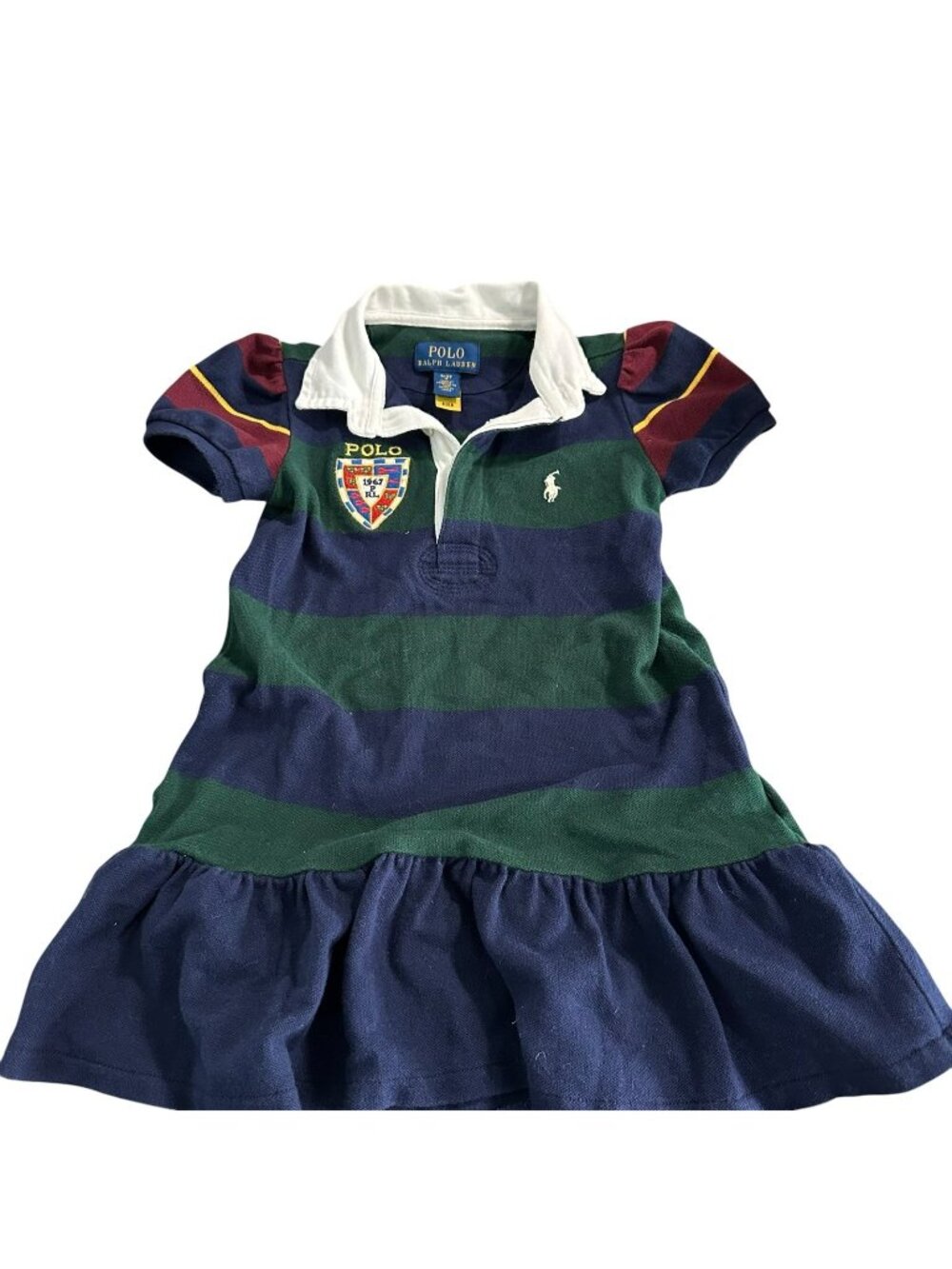 Polo Ralph Lauren Striped Rugby Dress Girls Size 3T Blue Green Collared Patch